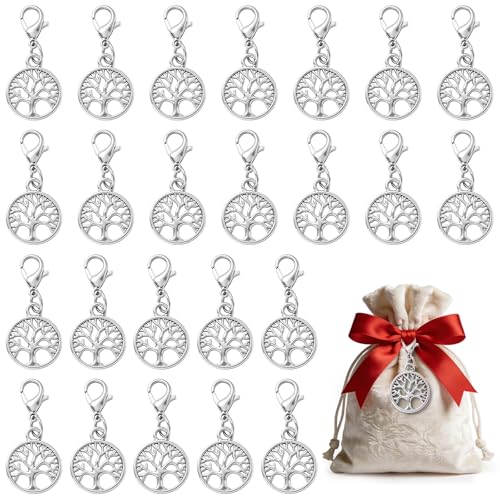Porte Clés Arbre de Vie Argenté - Lot de 24 Porte-Clefs Arbre de Vie pour Mariage, Baptême, Communion - Cadeau Décoratif et Cadeau Invité Idéal