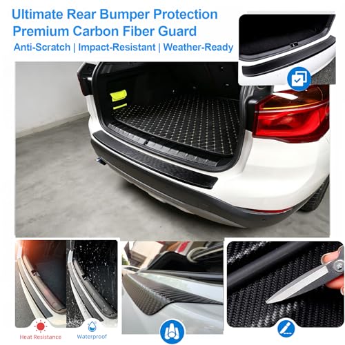 Image of Rear Bumper Protector for SUV /Truck, 35.4 inchx2.7 inchUniversal Matte Black Guard - Carbon Fiber Textured Anti-Scratch, High-Adhesion Easy Install Trunk Lip Cover