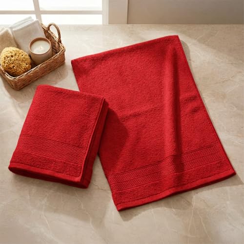 Image of LANE LINEN 450 GSM 100% Cotton Colorado Hand Towel 2PC - Red | Ring Spun Cotton Weave, True 60x40cm Each, Quick Dry & Absorbent, Napkins for Gym, Workout, Sports