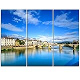 Designart MT11342-3P Ponte Alle Grazie Florence Italy Extra Large Seashore Metal Wall Art (3 Piece), 28'' H x 36'' W x 1'' D 3P