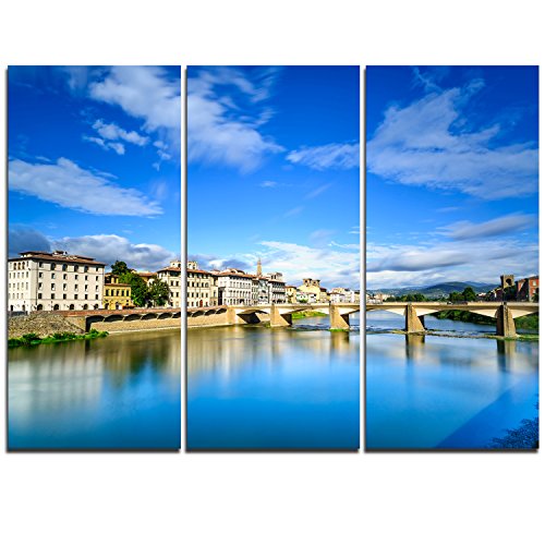 Designart MT11342-3P Ponte Alle Grazie Florence Italy Extra Large Seashore Metal Wall Art (3 Piece), 28'' H x 36'' W x 1'' D 3P
