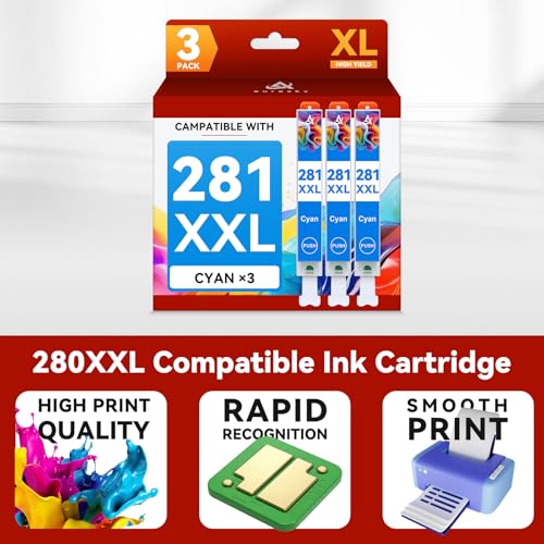 Image of CLI-281 Ink Cartridge Replacement for Canon CLI-281XXL 281XXL 281 Use for Canon PIXMA TS6320 TR7520 TS8120 TS8320 TR8520 TS9120 (3-Pack CLI-281XXL Cyan)