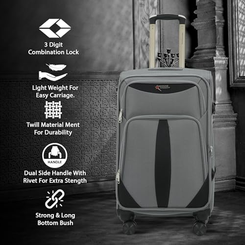 Image of AMERICAN TRAVELLER TourisForever Trolley Bag Set-3 | 360 Lego Wheel | Cabin Medium Large, Expandable Travel Suitcase, Heavy-Duty Nylon, 3 Digit Number Lock, 360 Lego Wheels, Durable Handle