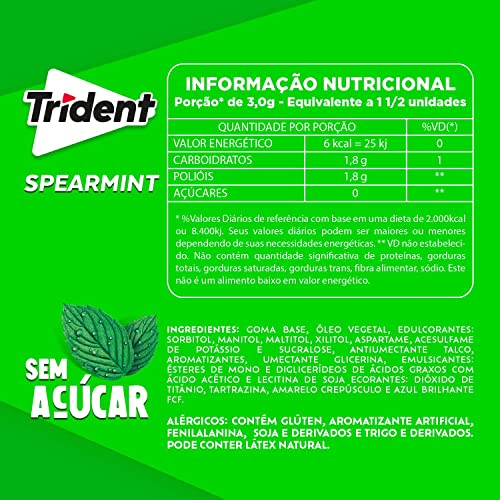 Goma de Mascar Spearmint 18S Trident 30,6g
