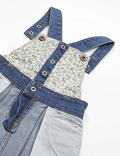 Image of KIDSCOOL SPACE Baby Little Girls Fox Flowers Embroidered Lace Denim Overall Dress