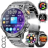 Smartwatch Herren mit 1000mAh Großer Akku/1.7’’Großes Display/Telefonfunktion/LED Taschenlampe/Wasserdicht Militär Fitness Tracker 24H Herzfrequenz/Schlafmonitor/110 Sportmodi Sportuhr für Android iOS