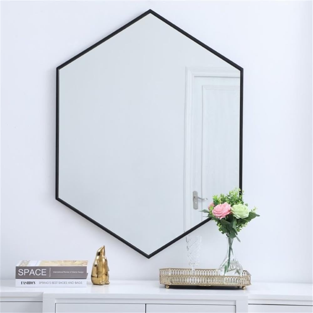 Elegant Decor Eternity 40" x 30" Hexagonal Metal Frame Mirror in Black