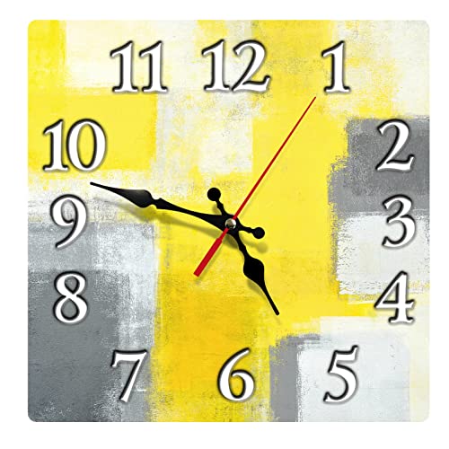 Britimes Square Wall Clock Silent Non-Ticking Battery Operated Clock 12 Inch, Yellow and Grey Contemporary Home Decor for Living Room, Kitchen, Bedroom, and Office