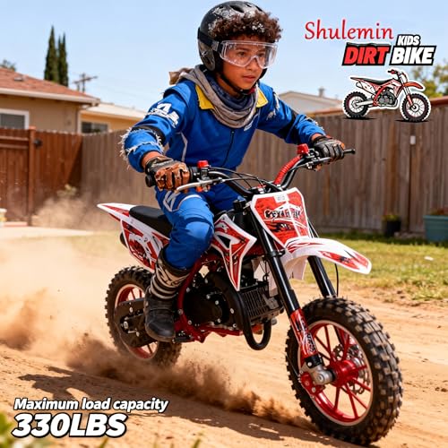 Image of Kids Dirt Bike, Gas Motocross 49cc 2-Stroke Off Road Mini Motorcycle Pocket Motorbike Teenager Gas Motorcycle Racing Max Speed 40KM /H Birthday for Children Boys Girls Red