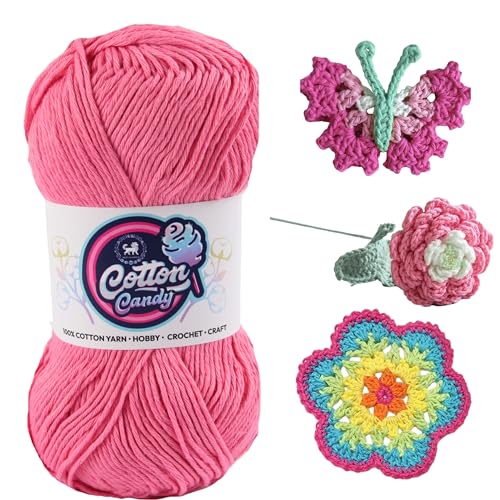 Image of NESTNHAVEN Cotton Candy 100% Cotton Yarn - (100g, 185 Meters) - Luxury Yarn for Crochet, Amigurumi, Embroidery, Toys, Garments, Flowers and Hobby, Projects. (Pink) | (200 Gm)