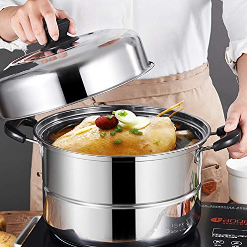 Cabilock 3Layer Stainless Steel Steam Pot with Lid for Cooking Soup and Steaming Food for Gas Electric Grill Stove 28cm - Image 2