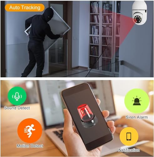 Image of DEATTI Wireless WiFi E27 Bulb Holder Security Camera with Night Vision for Home /Office /Warehouse, V380 App for Remote Live Viewing Security Camera - 1080P (DECM18)