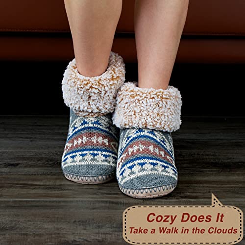 Image of cosyone1997 Cable Knit Slipper Socks for Women Non Slip Soft Sole | Fuzzy sherpa lining, gripper dots, flexible bootie coverage and machine washable care for warm, comfortable indoor wear