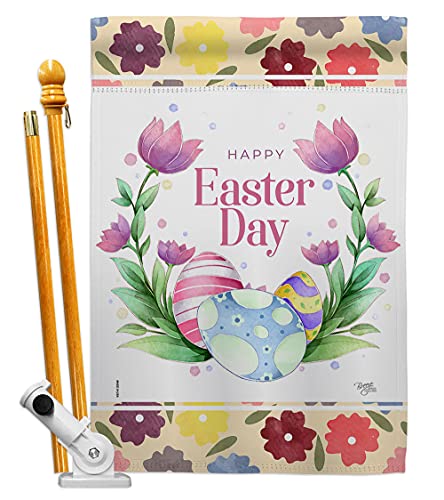 Breeze Decor Joyful Easter House Flag Set Spring Happy Bunny Egg Christian Season Springtime Holiday Decoration Banner Small Garden Yard Gift Double-Sided, Made in USA