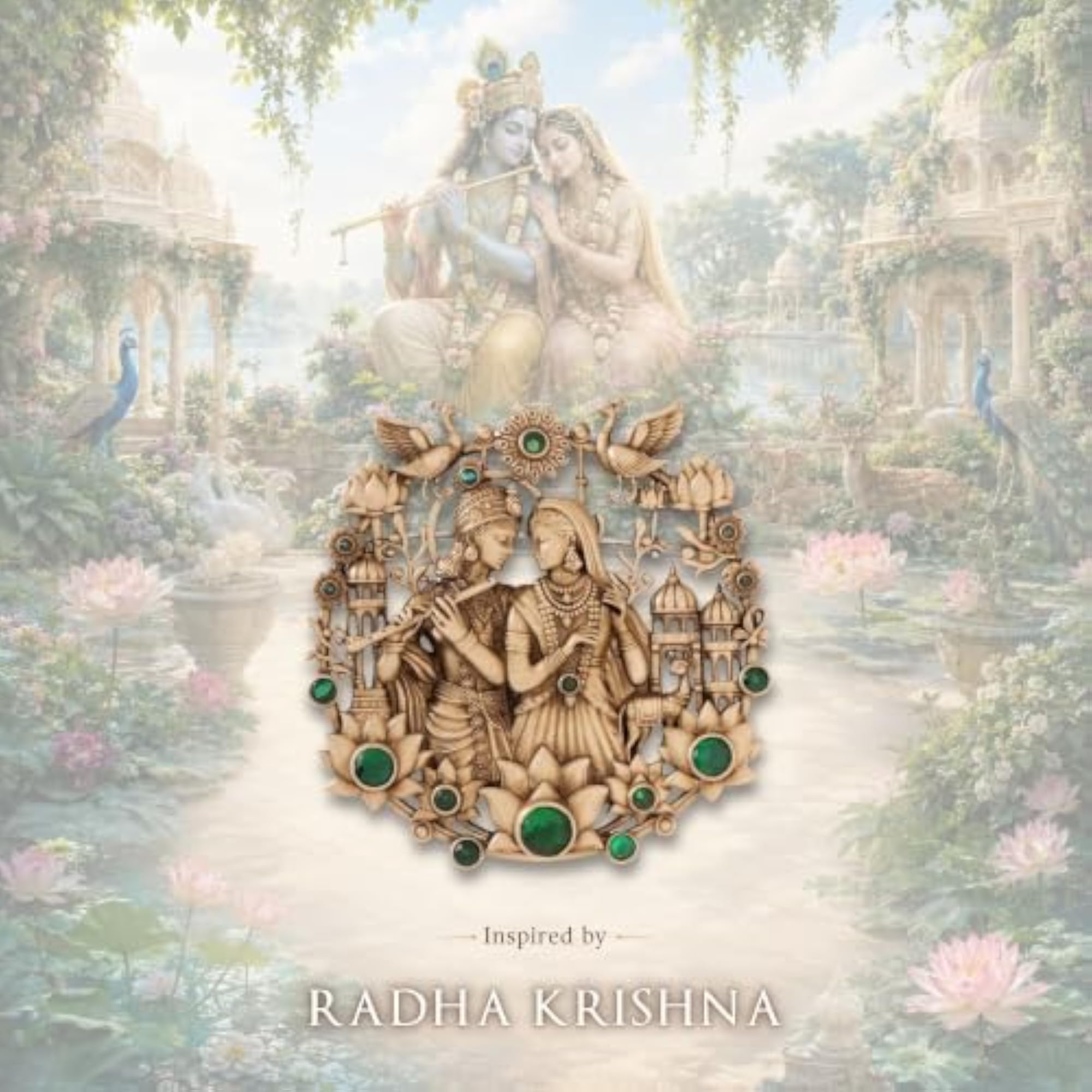 Antique Brass Radha Krishna Brooch, Divine Symbol