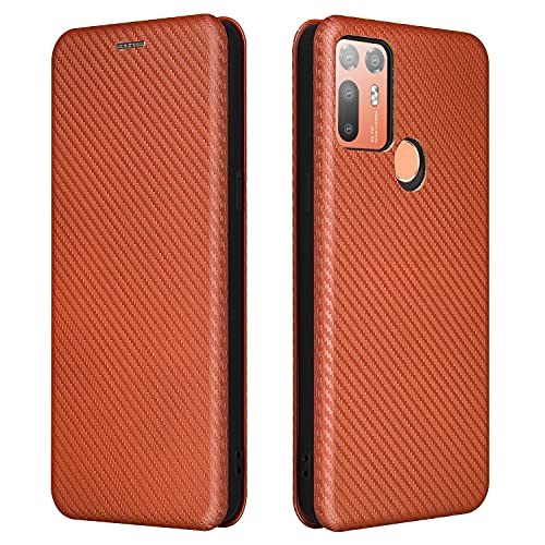 Coque HTC Desire 20 Plus housse antichoc fibre carbone PU et TPU marron