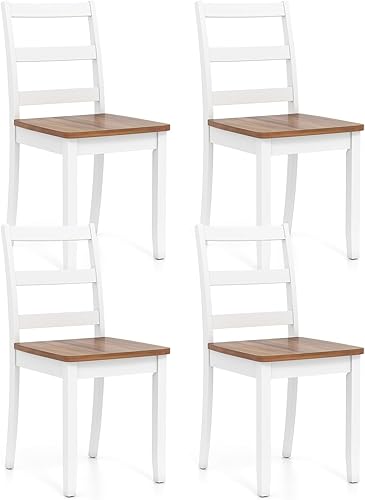 Miniatura 1 de Giantex Sillas de comedor, sillas de cocina de madera sin brazos con patas de madera de goma maciza, sillas de comedor con respaldo de escalera de