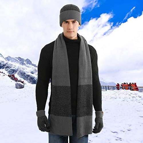 Conjunto de 3 peças de gorro de malha + cachecol longo + luvas para tela sensível ao toque, Cinza es