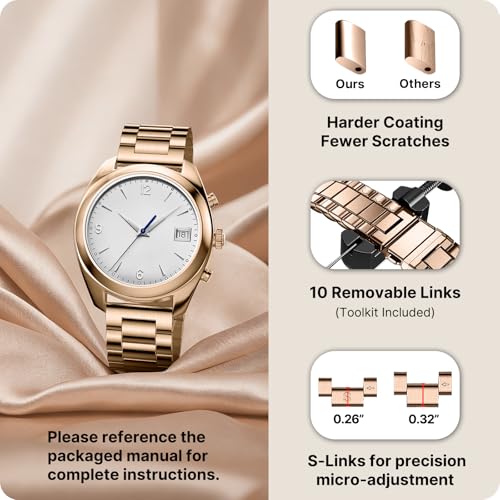 Image of Fullmosa 20mm Stainless Steel Watch Band, Quick Release Metal Replacement Strap with Removable Links, Includes Spring Bars & Link Removal Tool for Men Women (Rose Gold)