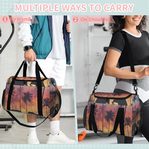 Elephant Coconut Tree Sunset Travel Duffel Bag Weekender Overnight Bags for Women Men Foldable Waterproof Tote Bag with Trolley Sleeve4