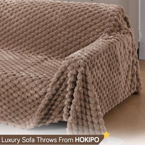 Image of HOKIPO Luxury Premium Rabbit Wool Plush Sofa Throw, Fluffy Sofa Cover for 3 Seater Sofa, 180(D) x 310(L) cm, 'BunnySoft Series' Canvas Brown (AR-5075-BRN)