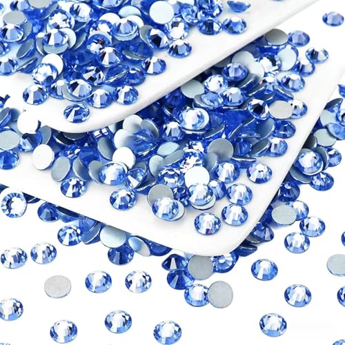 Image of 1440PCS SS3 Crystal Glass Flatback Rhinestones, Round Flat Back Crystal Gems for Nail Art and Craft Clothes, Glue Fix Diamond Stones Light Blue (1.3-1.4mm)