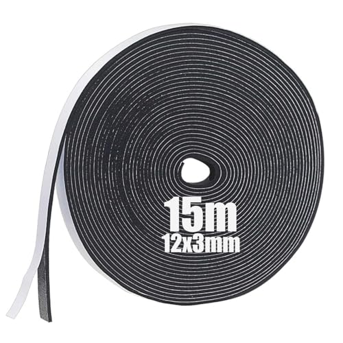 Nastro autoadesivo in schiuma, guarnizione in gomma per porte e finestre, resistente alle intemperie, anti-collisione, isolamento acustico, lunghezza totale ([12mm(B) x3mm(D) X15m(L)])