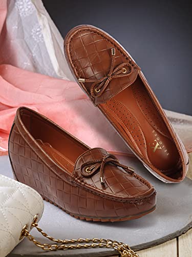 XE Looks Embellished & Stylish Loafers with heels for Women Tan UK - 6 - Image 2