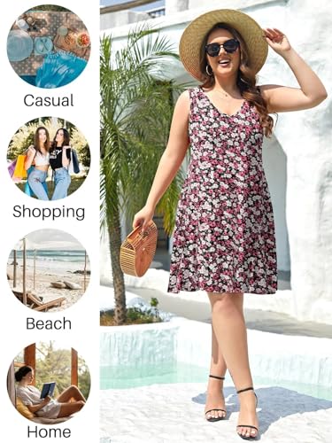 Image of BELAROI Women Casual Summer Beach Dresses Plus Size Sundress V Neck Pockets Swing Tank Dress Cover Ups