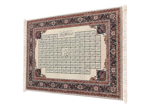 Image of WHITE SPACE | Islamic Wall Decor | 99 Names Of Allah (SWT) | Turkish Carpet Style Wall Hanging with Arabic Calligraphy | Muslim Home Decor for Living Room, Bedroom & Prayer Room (99 Names of Allah)