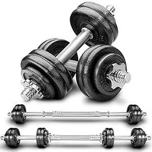 2 in 1 Hanteln Set 15-30kg | Hantelset Gusseisen verstellbar | Kurzhantel & Langhantel | Sternverschlüsse & Verbindungsrohr