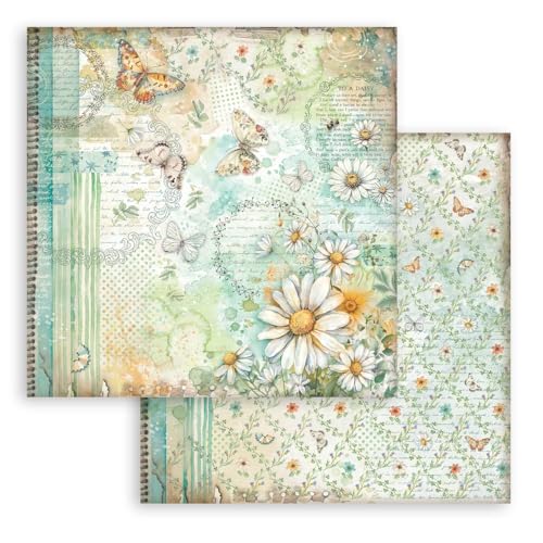 Stamperia - Scrapbook Paper Pad for Scrapbooks, Albums, Cards, Bullet Journals and More, Acid Free, Double-Sided, Perfect for Hobbies, Crafts, and Gifting (Daisy Art) (20.3 x 20.3cm)