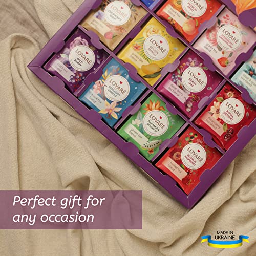 Tea Set By Lovare Made In Ukraine - Black And Green, Fruit, Peach Assorted Tea Samplers - Fancy Variety Of Tea Packets - Gift Box For Flavored Tea Lovers Men & Women - 60 Bags - 12 Tastes #TOP2