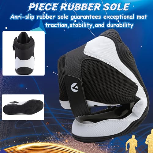 Mufanton Ringerschuhe für Herren rutschfeste Kampfsport Schuhe Atmungsaktiv Ringerschuhe Wrestling Schuhe Geeignet für Wrestling,Boxen,Crossfit,Gewichtheben,Bodybuilding,Schwarz Weiß,EU47