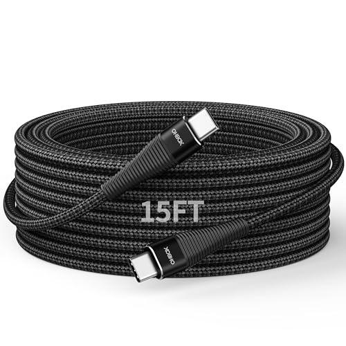 Image of Extra Long USB C to USB C Cable (15FT 100W) USBC Charger Fast Charging Cord Braided, Type C Cable for iPhone 17 Pro Max, 16 /15 Plus, iPad Pro /Air /Mini /10, Samsung, Pixel, Moto, Android Phones - Black