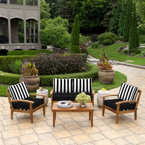 Image of Arden Outdoor Loveseat Cushion Set, 48 x 24, Water Repellent, Fade Resistant, Cushion Set for Couch, Bench, and Swing, Black Cabana Stripe
