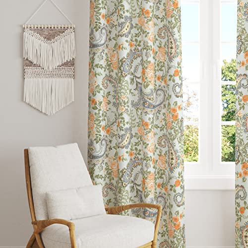 Image of LINENWALAS Cotton Curtains Set of 2, Canvas Window Curtains for Home Decor, Hangs Elegantly with Back Loops (4.5ft x 5 ft,) Spring Paisley