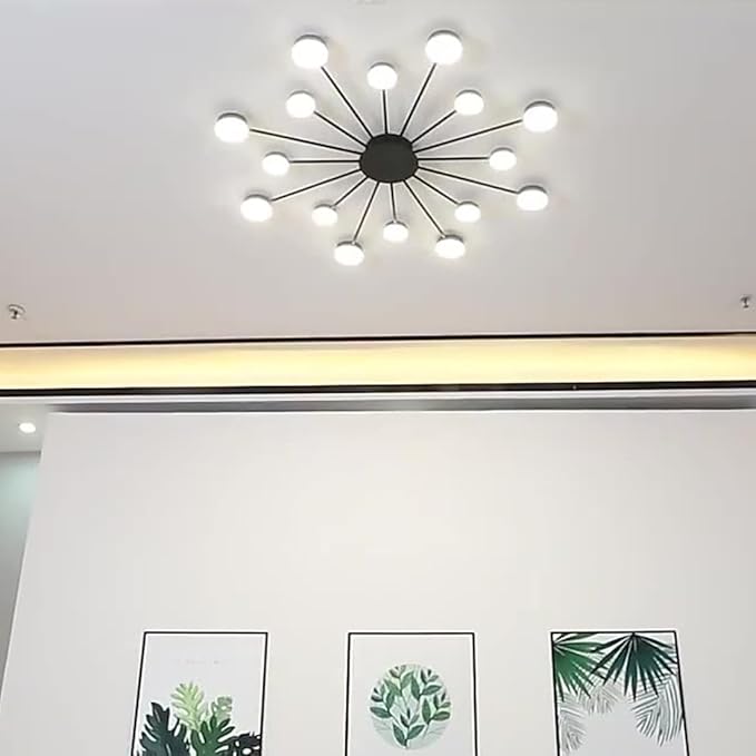 SAIVITT Led-plafondlamp, grote woonkamerlamp, Noord-Europa, vintage, zwart, metaal, dimbaar, 3 kleuren, creatieve acryl hanglamp, verlichting voor slaapkamer, kantoor, werkkamer, 16 lampen, 116 cm photo 2