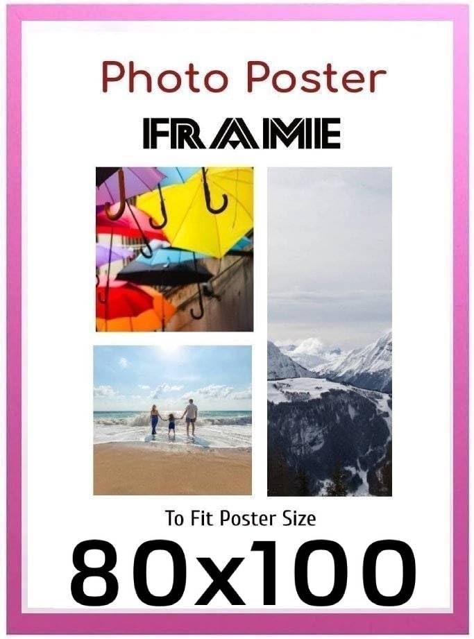 Pink 80 x 100 cm Poster Frames - 31x40 Inch Frame- Large MDF Wooden Frames - Both Ways Wall Hanging Wall Gallery Living Room Poster Picture Frame With Styrene Shatterproof Perspex Sheets