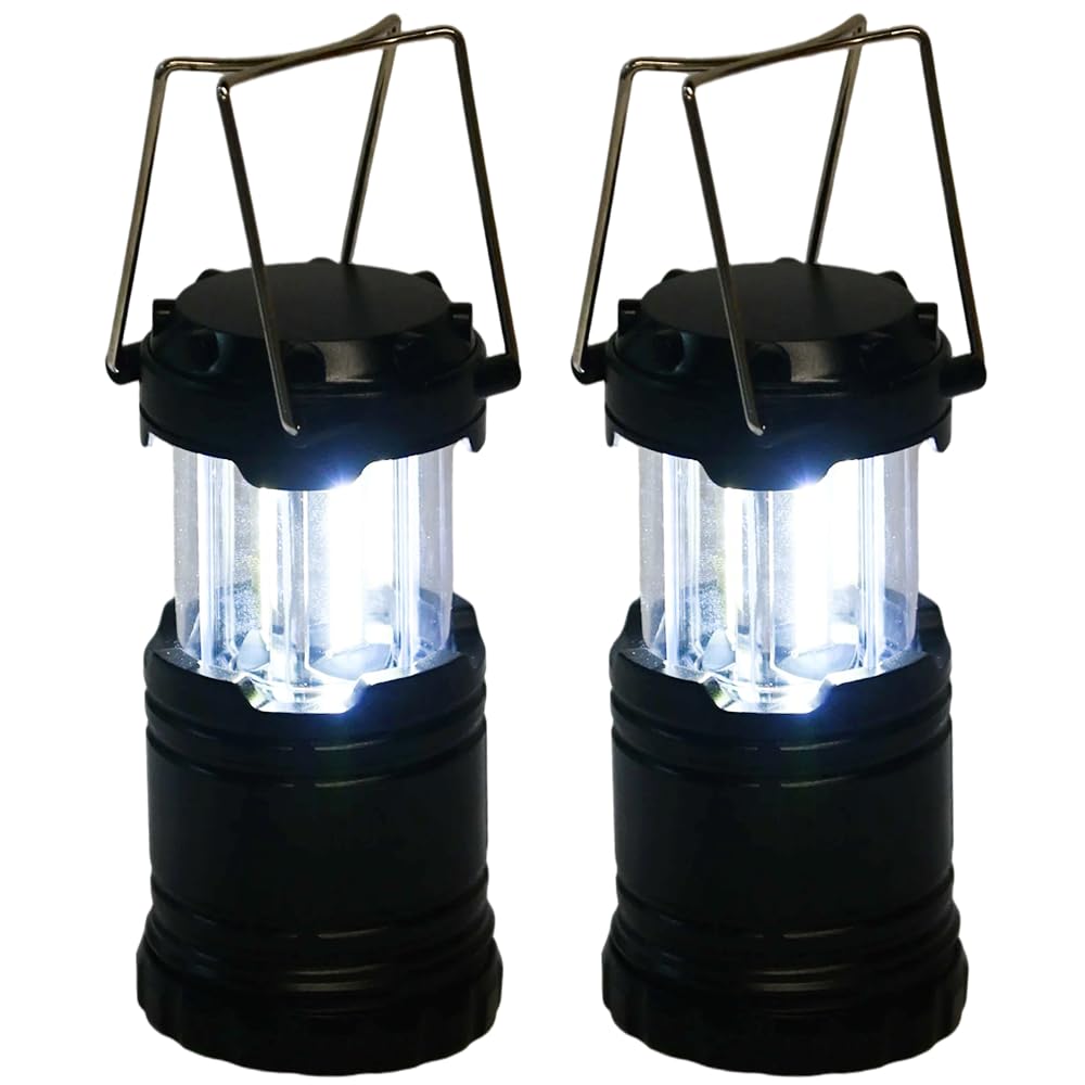 Ram® 2 x Portable Camping Lantern Battery Operated LED Camp Tent Hiking Emergency Outdoor Hanging Light with Foldable Hooks