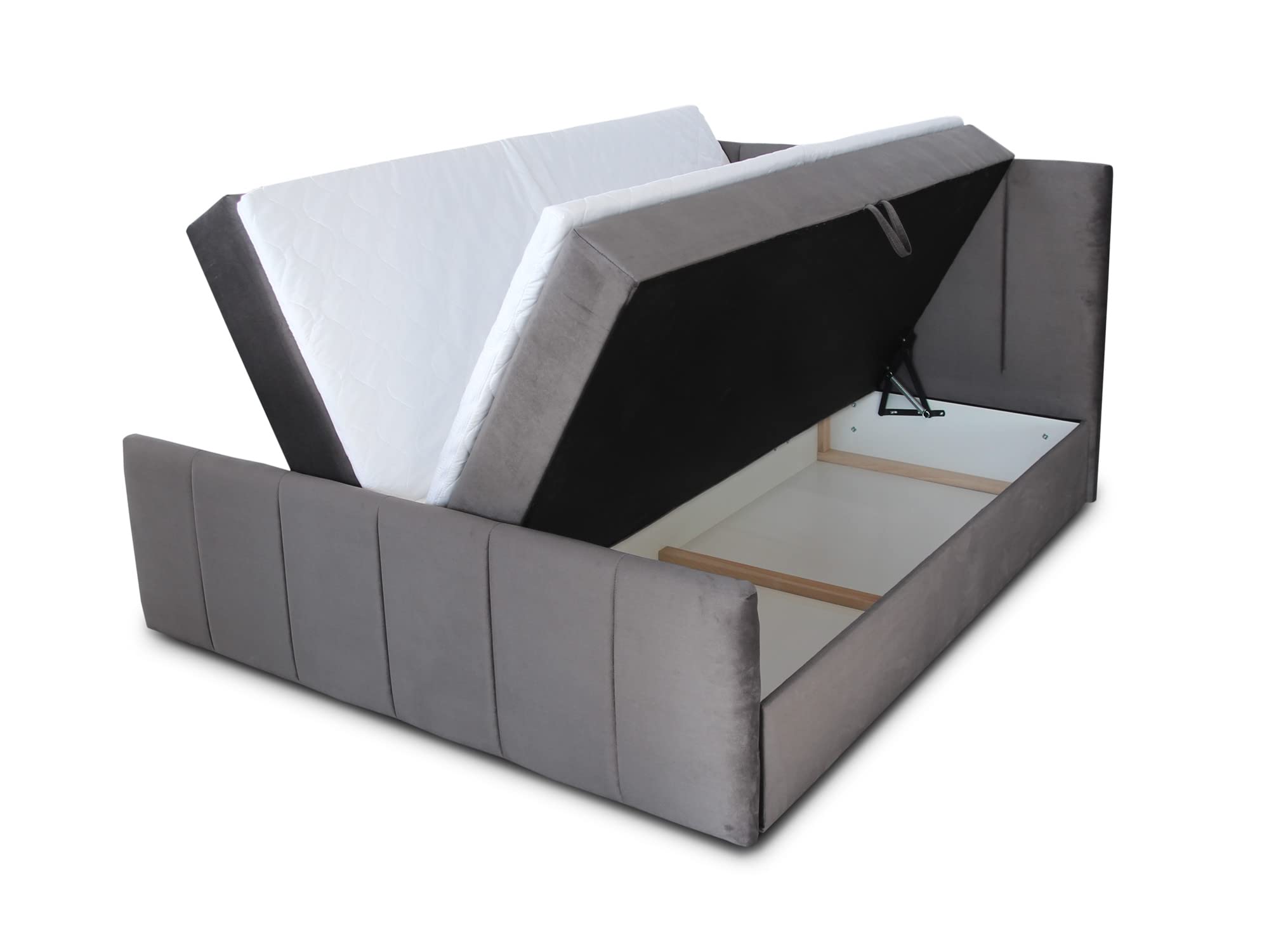 Sofnet Boxspringbett Star Lux mit Fußteil, 2 Bettkästen und Matratzentopper - Doppelbett mit Topper, Bonell-Matratze, Polsterbett, Bett, Betten, Schlafzimmer (140 x 200 cm, Grau (Inari 91))