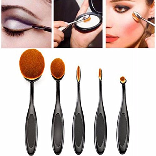 Cinidy 5PC/Set Pro Cosmetic Makeup Toothbrush Eyebrow Foundation Eyeliner Lip Oval Brushes