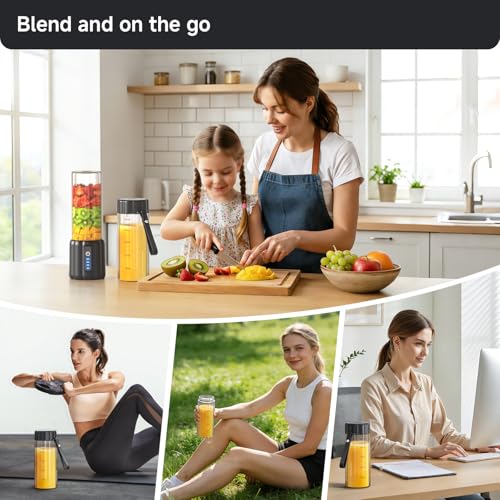 TOMUOO Portable Blender, Small Smoothie & Shake Maker with 6 Blades, USB-C Rechargeable Personal Blender with LED Display, Travel-Friendly Mini Juicer Cup for Home, Office, Gym, Outdoor, 17oz, Black - image 7