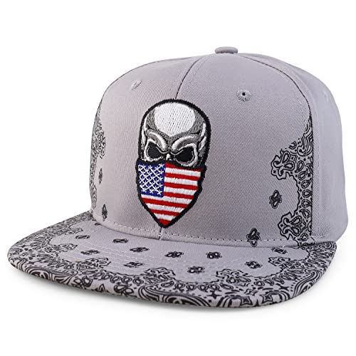 Image of Trendy Apparel Shop Skull Bandana Embroidered Paisley Print Flatbill Cap