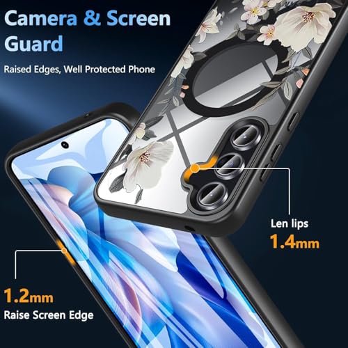 Image of VONZEE Compatible with Samsung Galaxy S25 FE 5G Case Luxury Retro Flowers Floral Clear for Magnetic Wireless Charging Case Shockproof PC+TPU Cute Glossy Shiny Cover for Girls Women, Black