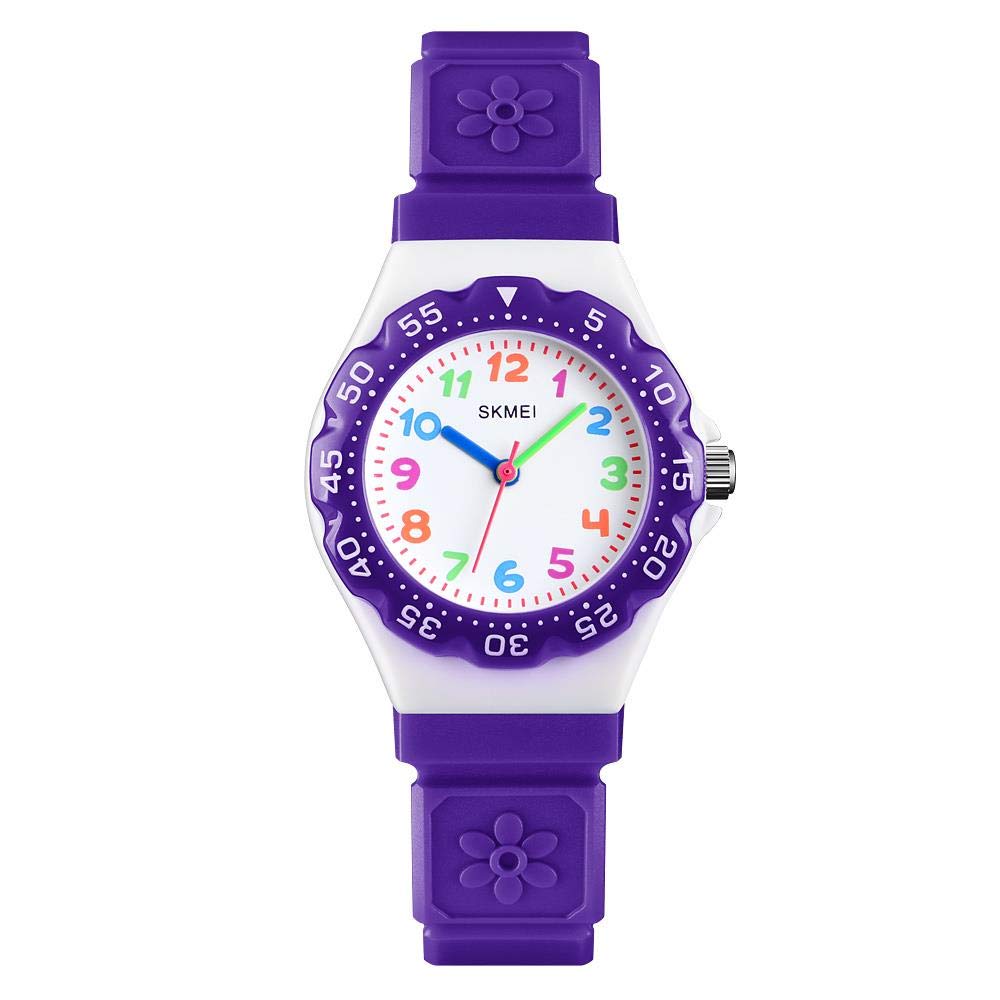 SKMEIKids Boys Girls Children First Watch Easy Tell Time Analogue Learning  Purple