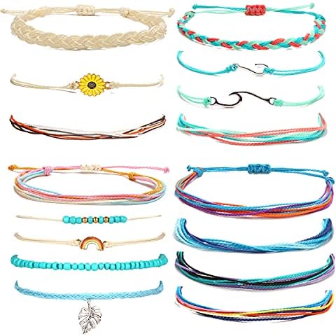 HUASAI String Bracelets for Women Cute Gifts Trendy Stuff String Ankle Bracelets Surfer Beach Wave Bracelets Adjustable Handmade Braided Friendship Bracelets for Stocking Stuffers Cover