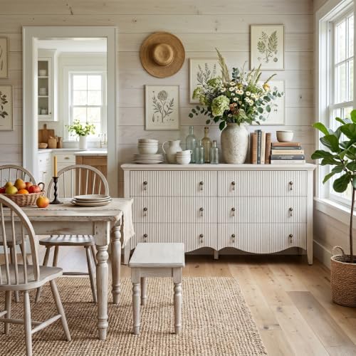 Image of 6-Drawer Fluted Dresser, 52 inch Wide Double Chest of Drawers,Nature Oak