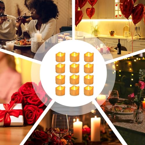 Velas sem chama, velas sem chama com temporizador, 12pcs luzes de chá LED operadas por bateria, Temp