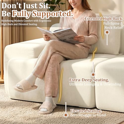 Image of 85 inch Oversized Boneless Couch, Comfort Cloud Sectional Couches for Living Room, Modular Sofa High Back & Extra Deep Seat, No Assembly, Soft Chenille Fabric (Warm White, 85 inch- Shaped(2+2))